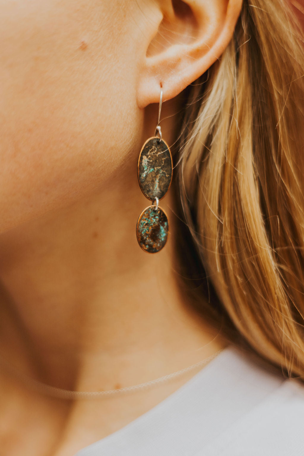 Nina - Blue Patina and Brushed Copper Earrings